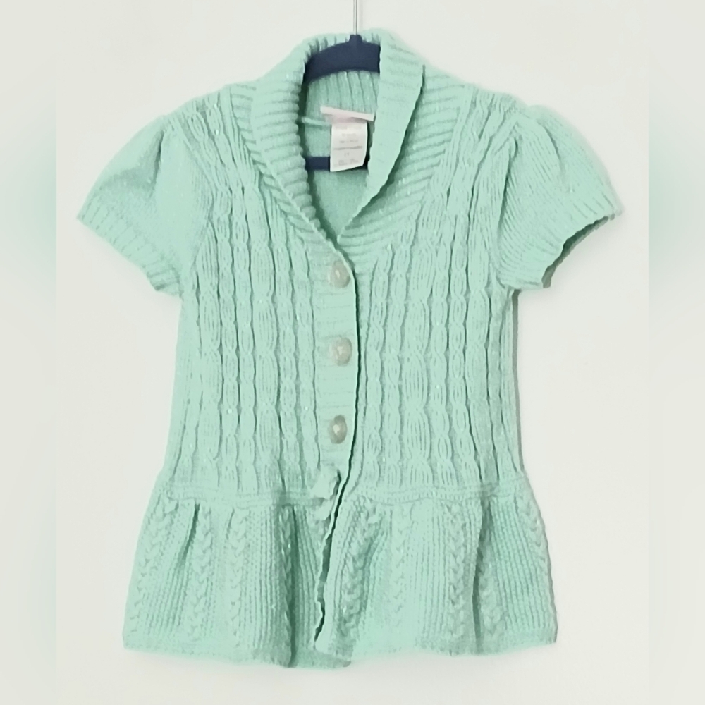 Little Lass Top Mint Green Girls Size 3T Cable Knit Cardigan Button Front Preown